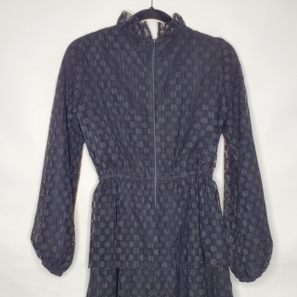 Black Lace Tiered Midi Dress Size L Ruffled High Neck Dark Romantic Whimsigoth - Picture 6 of 16